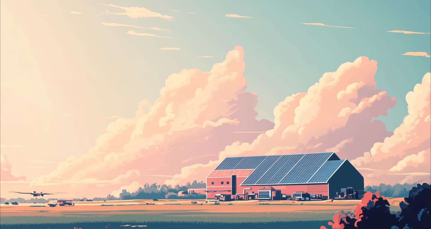Farm with vehicles blurred
